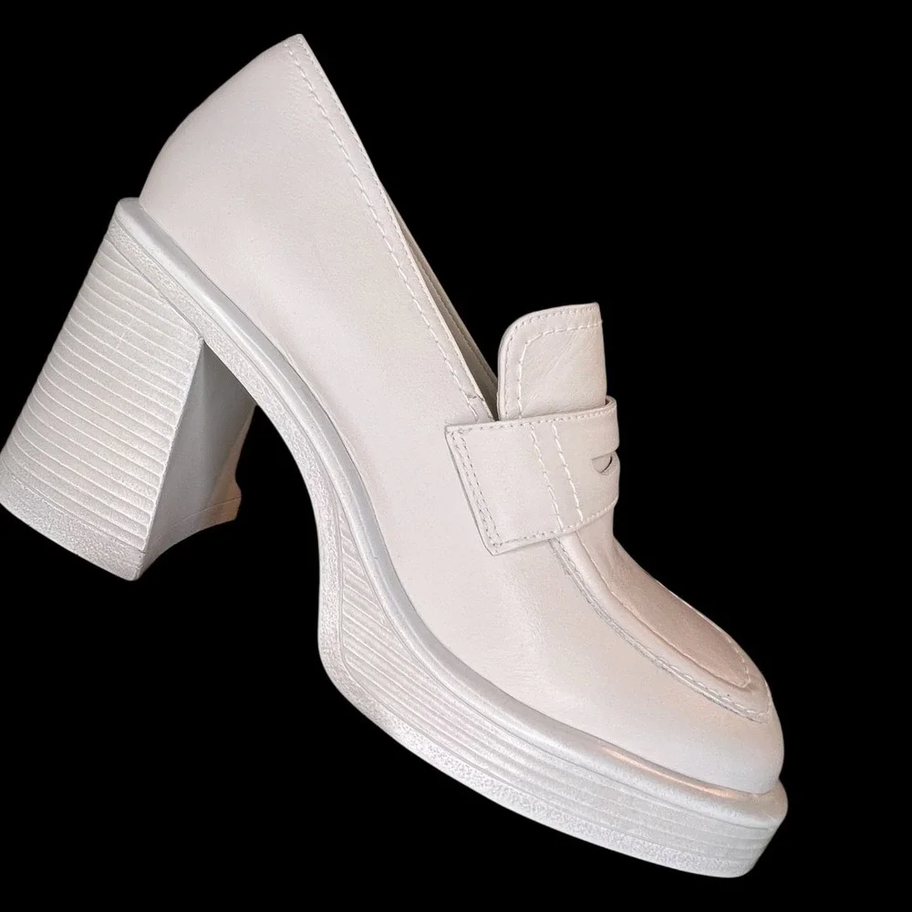 Steve Madden Fulfill Y2K Chunky Platform Penny Loafers Block Heel‎ Cream 8